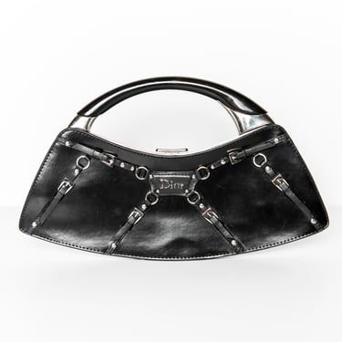 CHRISTIAN DIOR 2003 Black Leather Bondage Clutch