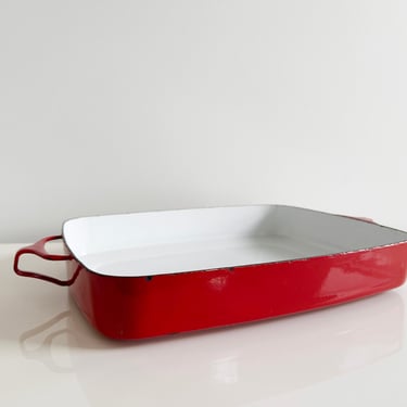 Dansk Kobenstyle Red Large Rectangular Enamel Steel Roasting Pan France Vintage 1960s 