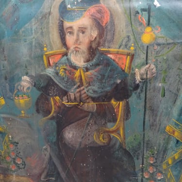 Antique 1800's Saint Raymond Nonnatus Retablo,  Oil on Tin, Vintage Religious Church Painting 