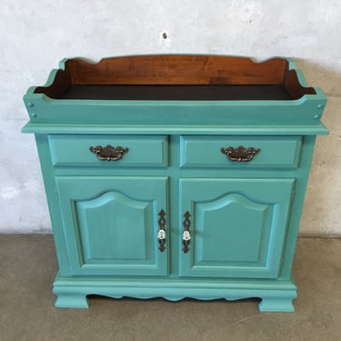 Vintage Hand Painted Green Dry Bar Cabinet