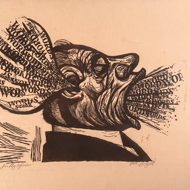 Robert O. Hodgell  Linocut Print titled “In My Opinion” - Oh Happy Day - Early 1980s - Signed Wisconsin Artwork - Limited 