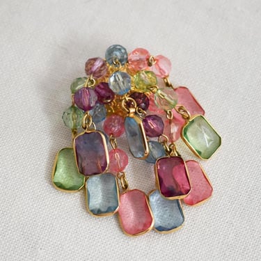 1960s Pastel Plastic Rhinestone Dangle Brooch 