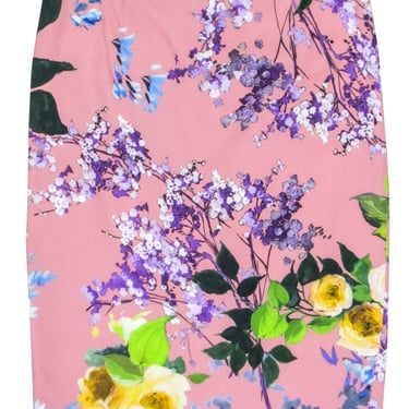 Escada - Pink w/ Purple Floral Print Pencil Skirt Sz 10