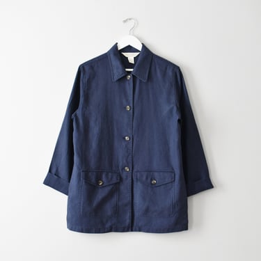 vintage linen chore jacket, 90s navy blue button front coat, size M 