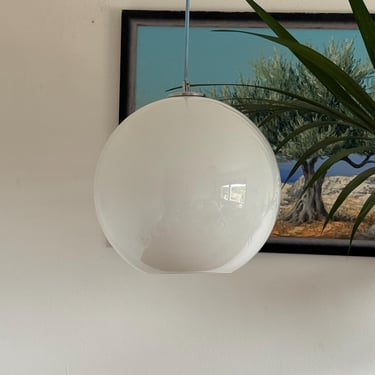 Midcentury Modern White Glass Pendant Light / Vintage Opaline Ceiling Lighting / Retro Fixture / Dining Room Light / Yugoslavia / 1970s 