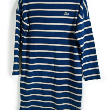 IZOD Lacoste TSHIRT DRESS Blue Cotton Stripe Vintage Pullover Polo, Size 36, t-shirt dress, shirt dress, crew neck, teal blue, Medium 