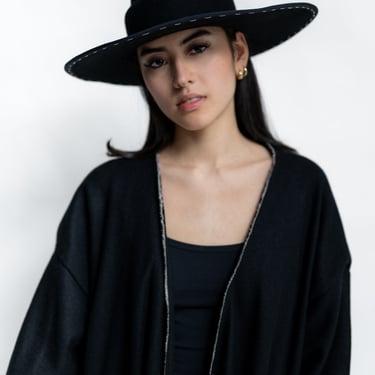 Black Wool Stitch Detail Wide Brim Remy Hat