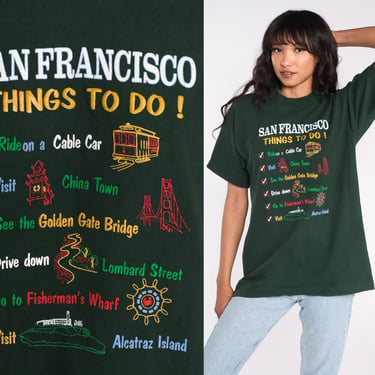 90s San Francisco Shirt Tourist Golden Gate Bridge California Tshirt Graphic Tee Vintage Single Stitch Tee Travel Green Tee Medium Large 