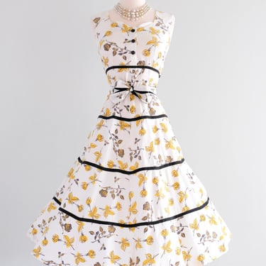 Charming 1950's Yellow Rose Cotton Sundress / Sz M