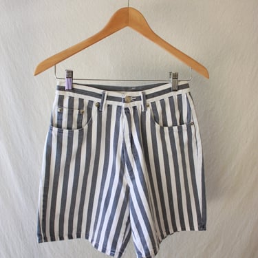 90s Striped Denim Shorts Hickory Railroad Blue and White Jean Shorts Size S 