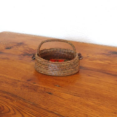 Vintage Pine Needle Basket Coiled With Handle 