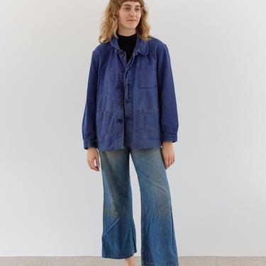 Vintage Blue Chore Jacket | Unisex French Cotton Utility Work Coat | M L | FJ046 