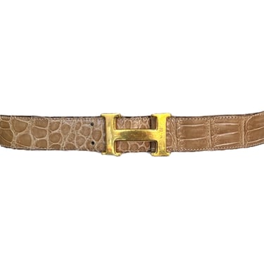 Hermès 1980's Tan Alligator Belt with Gold Constance 38mm Belt Buckle