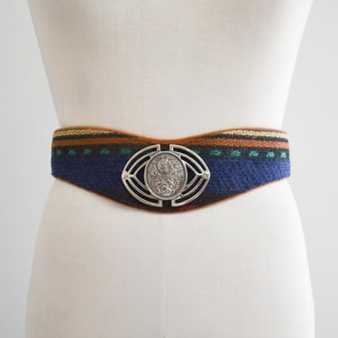 1980s/90s Woven Tapestry Belt with Silver Metal 
