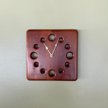 Midcentury modern studio craft solid cherry wall clock with brass hands 