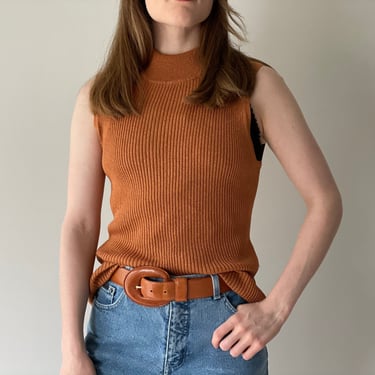 Vintage Copper Metallic Silk Lurex Sleeveless Sweater Blouse, Plus Size 2X 