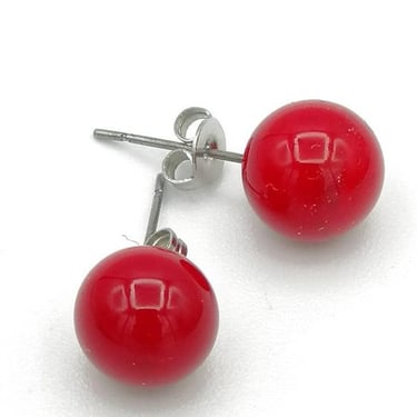 LUCAZE - Glass Stud Earrings - Red