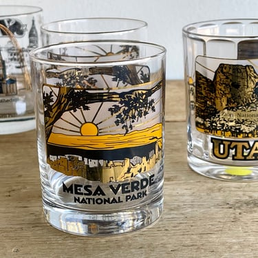 Vintage Lowball Glass MCM Souvenir Black and Gold Plate Mesa Verde National Park Colorado 