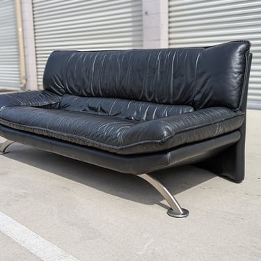 Vintage 1980s Italian Black Leather Sofa | Couch | MCM | Mid Century | Postmodern | Post modern | Super cool | Retro | Genuine Leather 