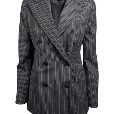 Ralph Lauren - Grey Stripe Double Breasted Wool Blazer Sz 10