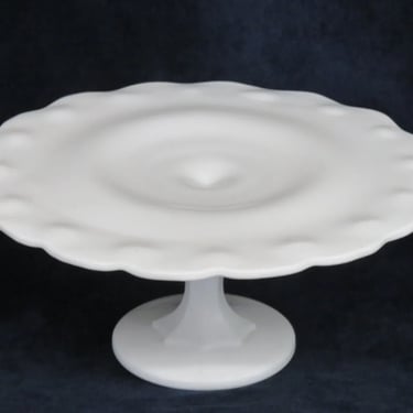 Indiana Style White Milk Glass Scalloped Edge Teardrop Pedestal Cake Stand 3740B