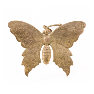 Miriam Haskell 1950s Vintage Art Nouveau Gold-Tone Butterfly Figural Brooch 