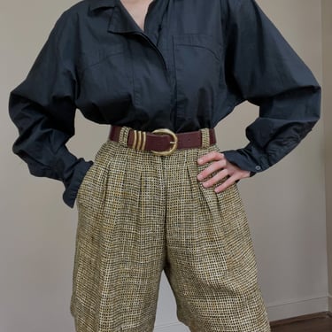 Vintage Woven Silk Tumeric & Onyx Shorts