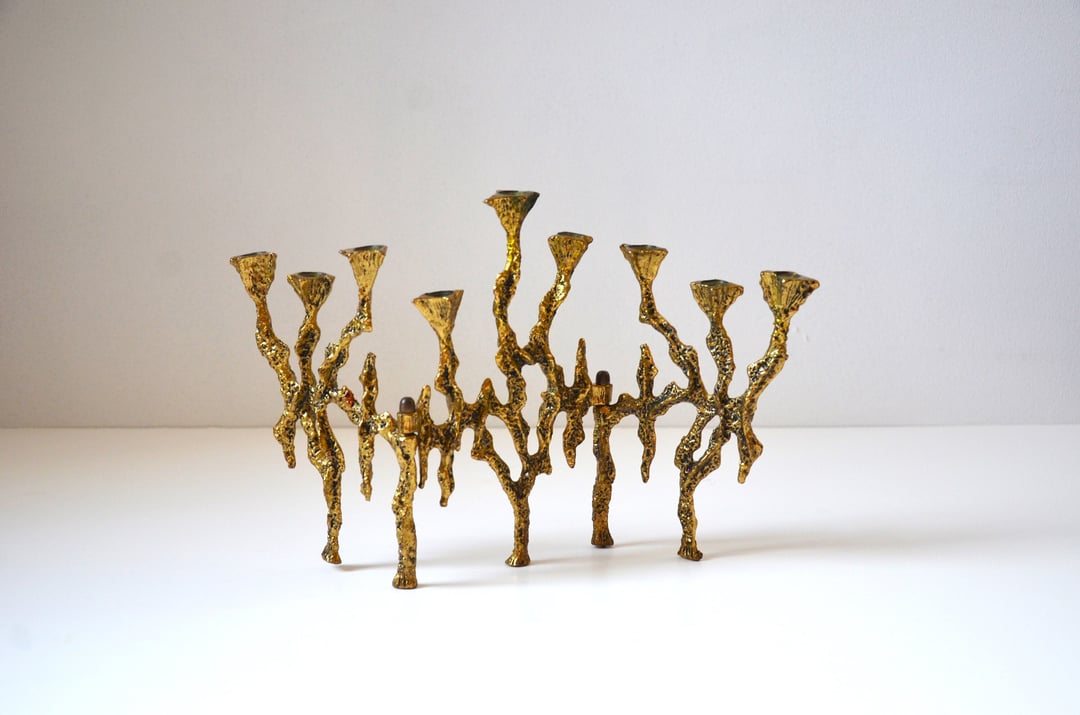 Mid-Century Brutalist Hinged Brass Tri-Fold Menorah By Wainberg, Circa ...