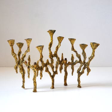 Mid-Century Brutalist Hinged Brass Tri-Fold Menorah by Wainberg, circa 1960s 