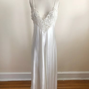 White Satin Maxi-Slip with Matching Sheer Robe/Kimono - 1980s 