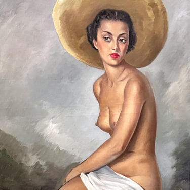 Original Art Deco Nude Painting Oil on Canvas