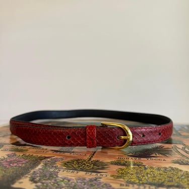 Vintage 90s ROC Red Genuine Snake Skin Skinny Gold Buckle Belt - Small 