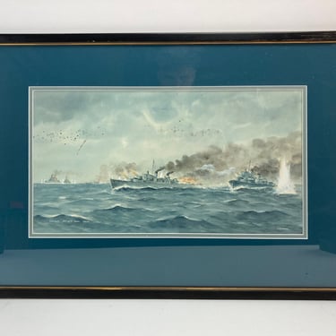 WWII Naval Painting Battle of Samar October 25th 1944 Japanese U.S. sgd Tufnell 