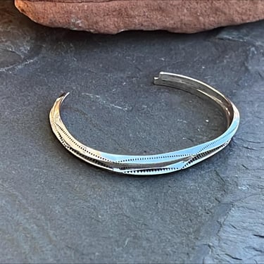 Native American Sterling Silver Thin Lightweight Small Stackable Pointed Pair of Cuff Bracelets 