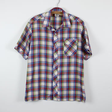 Vintage 60's Button Front Short Sleeved Shirt - Plaid - Alfie California 