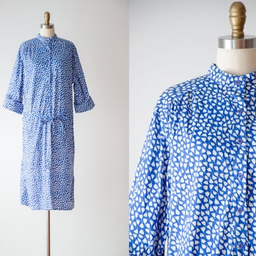 blue cotton dress | 70s vintage CASI blue white tulip floral tunic dress 