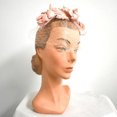 1950s Pink Floral Fascinator Headpiece 