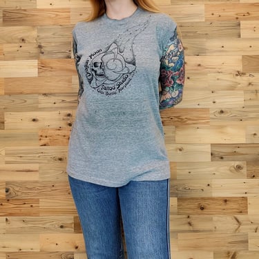 80's Vintage Paper Thin Soft Sleeveless Dragon Moon Tattoo Studio Glen Burnie Maryland Tee Shirt T-Shirt 
