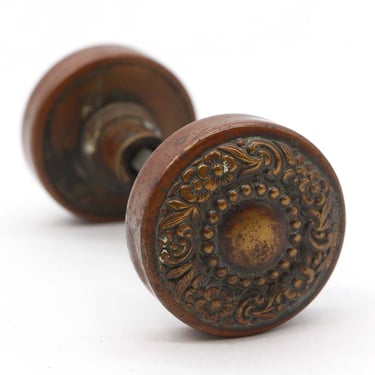 Pair of 1890s Asymmetrical Bronze Russell & Erwin Door Knobs