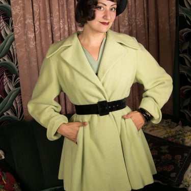 1940s Coat - Gorgeous Late 40s/Early 50s Wool Boucle Fit and Flare Jacket in Pale Melon Green 