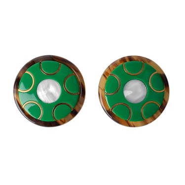 Miu Miu Vintage Massive Green Gold Tortoise Disc Earrings