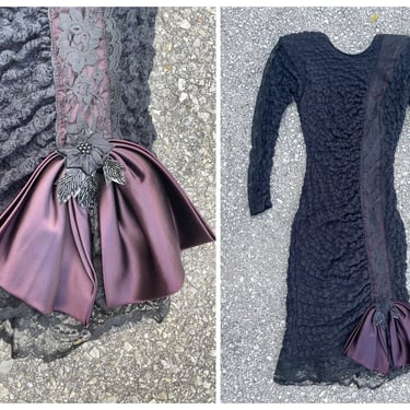 Vintage ‘80s Karen Okada for David Howard Climax dress | open back black lace body con part dress, HALLOWEEN COSTUME, witch, sexy goth, XS 