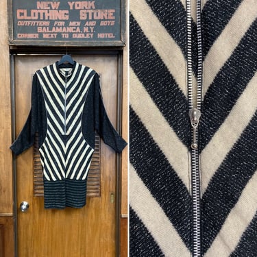 Vintage 1980’s Avant Garde New Wave Chevron Design Batwing Knit Sweater Dress, Vintage 1980’s, Avante Garde, Batwing Sleeve, Chevron Stripe 