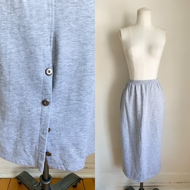 Vintage 1980s Gray Jersey Midi Skirt / S-M 