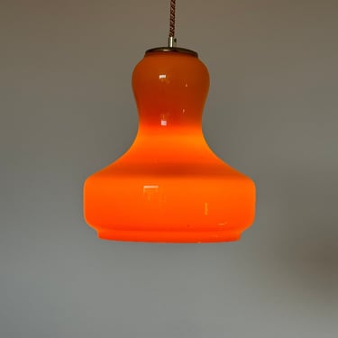 Orange Glass Vintage Pendant Lamp / Mid-Century Ceiling Light / Retro Home Decor / Dining Room Lighting / Opaline Glass / 1970s 