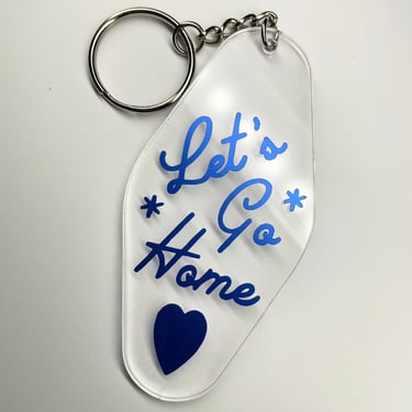 Let’s Go Home clear & metallic blue motel hotel vintage style acrylic keychain 