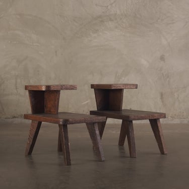 PAIR OF HAMMERED COPPER 2-TIER END TABLES