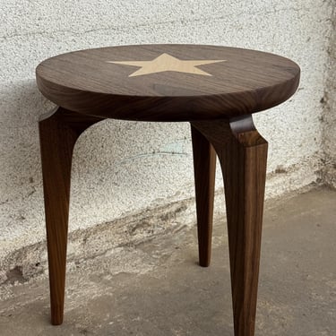 Modern Round Side Table with Star Inlay 