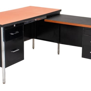 Mid-Century Modern Black Aluminum & Chrome Desk