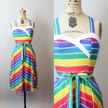 1970s RAINBOW STRIPED cotton dress xs | new summer 